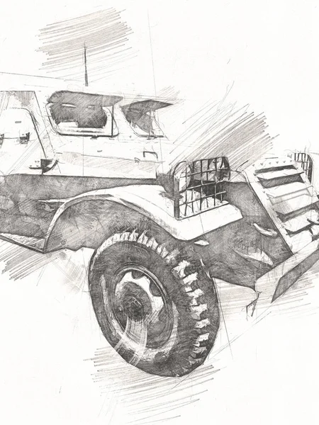 Véhicule Blindé Technique Militaire Camion Art Illustration Isolé Croquis — Photo