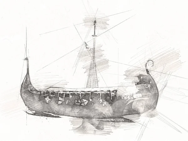 Piratenschip Zeilen Zee Illustratie Kunst Tekening Schets Vintage — Stockfoto