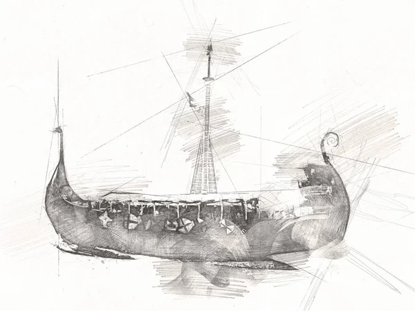 Bateau Pirate Naviguant Sur Mer Illustration Art Dessin Croquis Vintage — Photo