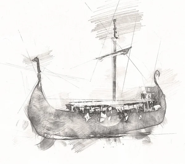 Piratskepp Seglar Havet Illustration Konst Teckning Skiss Vintage — Stockfoto