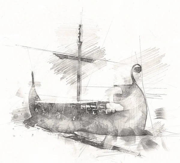 Navio Pirata Navegando Mar Ilustração Arte Desenho Esboço Vintage — Fotografia de Stock
