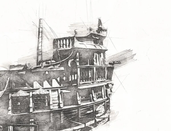Pirate Ship Sailing Sea Illustration Art Drawing Sketch Vintage — Stock Photo, Image
