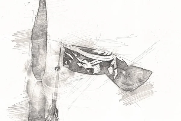 Skull and bones on a pirate flag, art illustration drawing sketch vintage