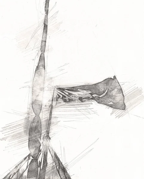 Korsan bayrağında kafatası ve kemikler, resim çizimi klasik