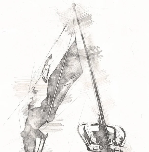 Poland Waving Flag Isolated Background Art Illustration Drawing Vintage — Stock Photo, Image
