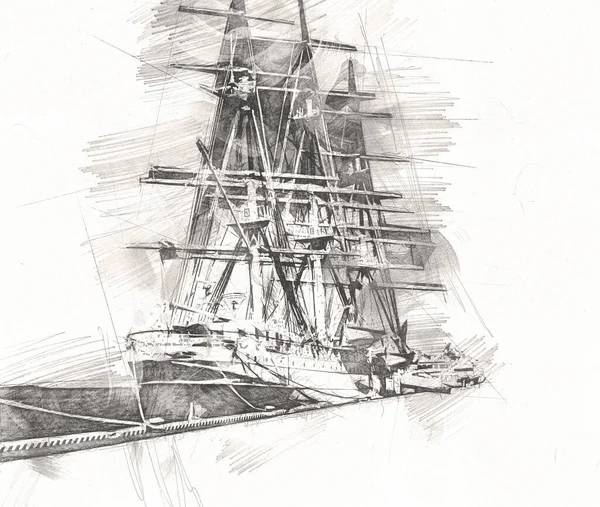 Antika tekne deniz motifi el yapımı sanat eseri çizimi