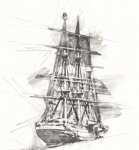 Antieke Boot Zee Motief Tekening Handgemaakte Illustratie Kunst Vintage Tekening — Stockfoto