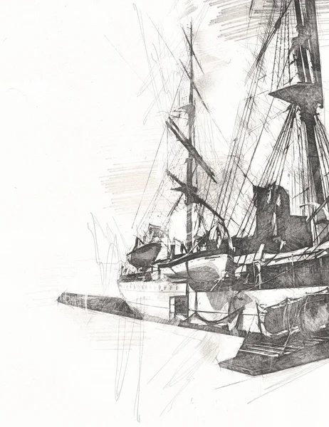 Antika tekne deniz motifi el yapımı sanat eseri çizimi