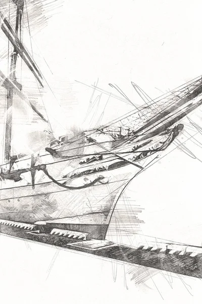 Antieke Boot Zee Motief Tekening Handgemaakte Illustratie Kunst Vintage Tekening — Stockfoto