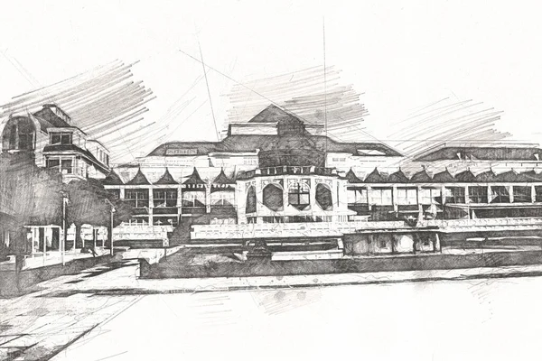 Πλατεία Και Περιπάτου Architcture Ορόσημο Στην Τέχνη Sopot Εικονογράφηση Σχέδιο — Φωτογραφία Αρχείου