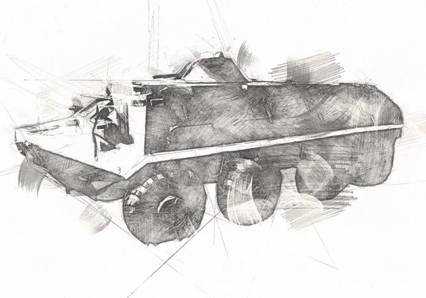 Vintage Tank Geïsoleerde Tekening Schets Kunst Illustratie — Stockfoto