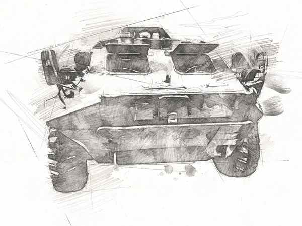 Vintage Tank Geïsoleerde Tekening Schets Kunst Illustratie — Stockfoto