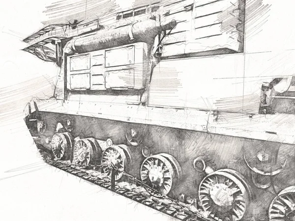 Vintage Tank Isolated Drawing Sketch Art Illustration — Stock Photo, Image