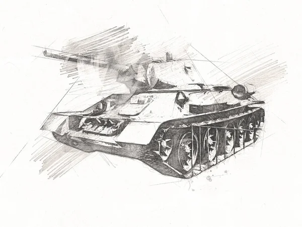 Vintage Tanque Isolado Desenho Desenho Arte Ilustração — Fotografia de Stock