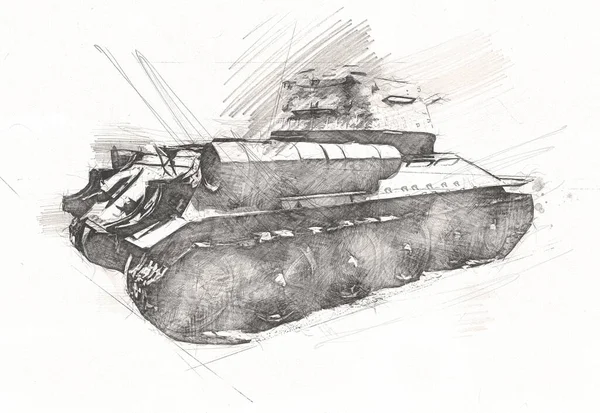 Vintage Tank Geïsoleerde Tekening Schets Kunst Illustratie — Stockfoto