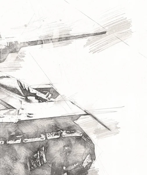 Vintage Tank Geïsoleerde Tekening Schets Kunst Illustratie — Stockfoto