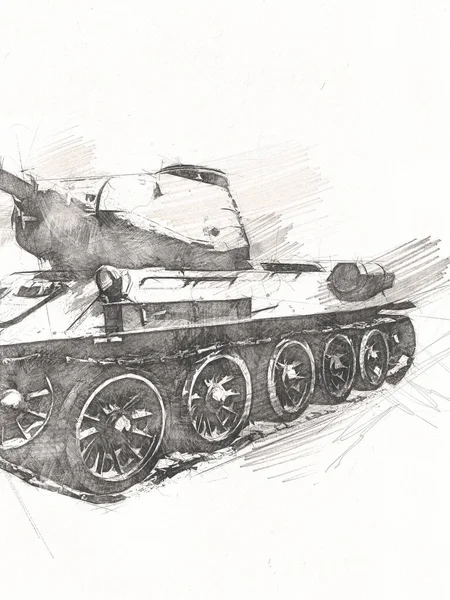 Vintage Tank Isolated Drawing Sketch Art Illustration — Stock Photo, Image