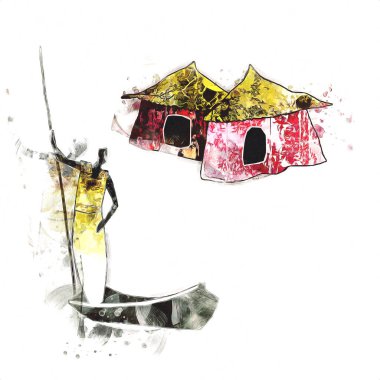 Afrikalı etnik retro-klasik illüstrasyon