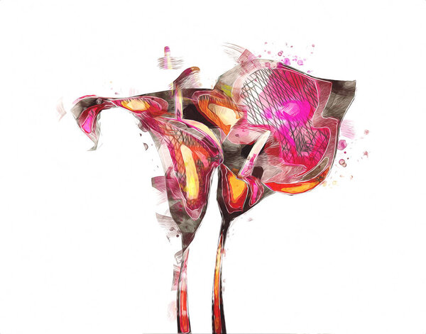 Vintage background with art illustration flower painting