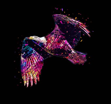 Kel kartal el çizimi ve beyaz arkaplan çizimi üzerine çullanır