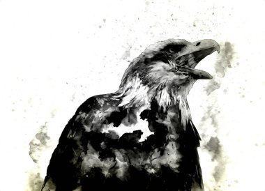 Kel kartal el çizimi ve beyaz arkaplan çizimi üzerine çullanır