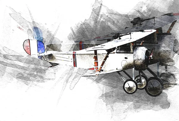 Παλιό Μαχητικό Αεροπλάνο Απομονωμένο Λευκό Φόντο Τέχνη Ρετρό Απεικόνιση — Φωτογραφία Αρχείου