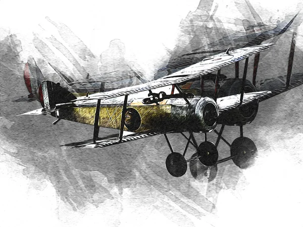 Vieil Avion Chasse Isolé Sur Fond Blanc Art Vintage Illustration — Photo