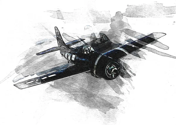 Old Fighter Plane Isolated White Background Art Vintage Retro Illustration — Stock Photo, Image