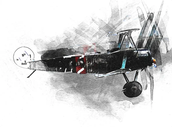 Old Fighter Plane Isolated White Background Art Vintage Retro Illustration — Stock Photo, Image