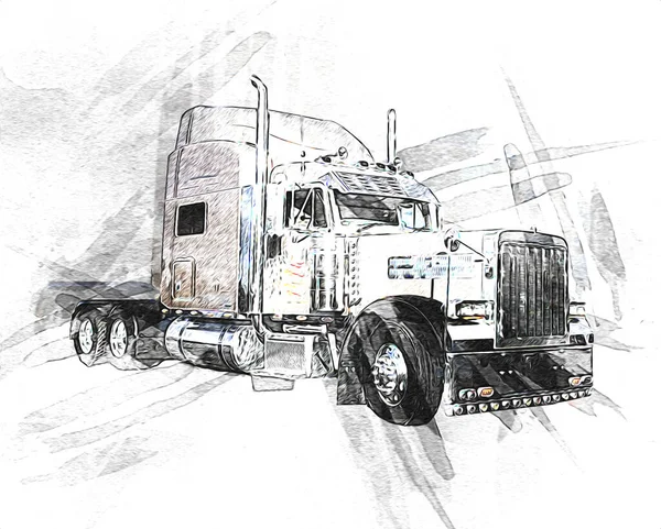 Amerikan kamyon illüstrasyon rengi izole edilmiş eski sanat eseri