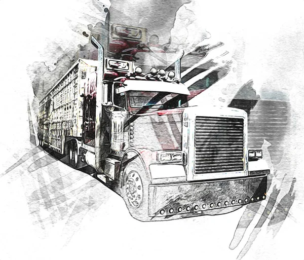 American Truck Ilustración Color Arte Aislado Vintage Retro —  Fotos de Stock