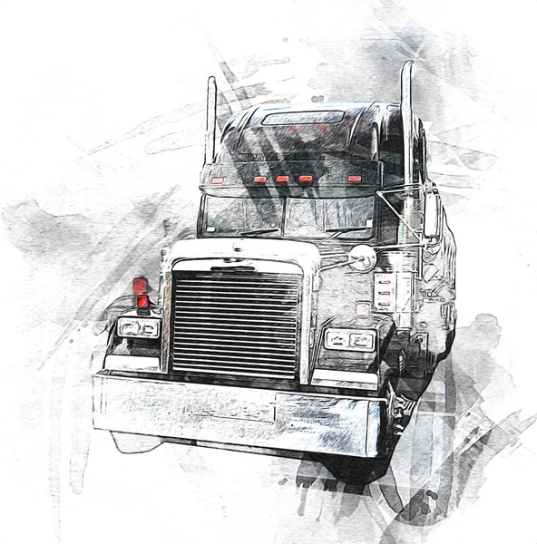 American Truck Illustration Color Isolated Art Vintage Retro – stockfoto