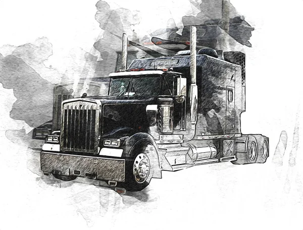 Amerikansk Lastbil Illustration Färg Isolerad Konst Vintage Retro — Stockfoto