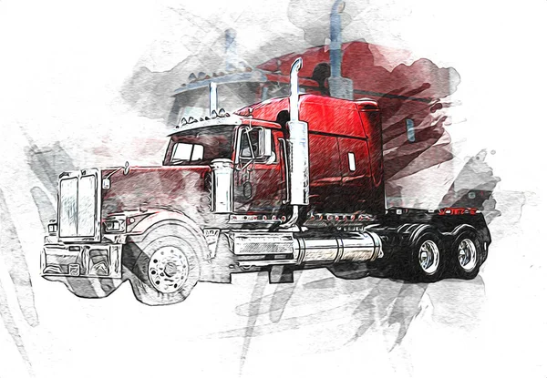 Americký Truck Ilustrace Barva Izolované Umění Vintage Retro — Stock fotografie