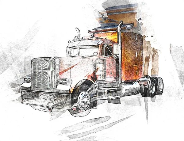 American Truck Illustration Color Isolated Art Vintage Retro – stockfoto