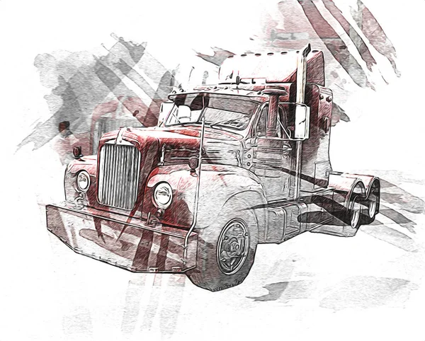 American Truck Illustration Color Isolated Art Vintage Retro — Stock Photo, Image