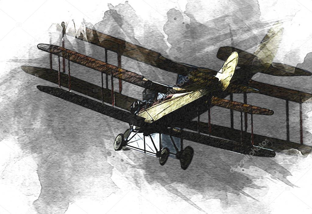 old fighter plane isolated on white background art vintage retro illustration