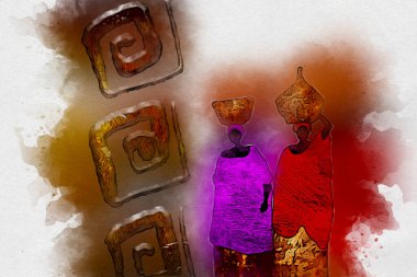 Afrikalı etnik retro-klasik illüstrasyon