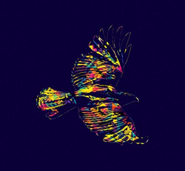 Falcon, arka plan illüstrasyonuna el çizimi ve boya rengi, şahin klasik retro