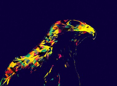 Falcon, arka plan illüstrasyonuna el çizimi ve boya rengi, şahin klasik retro