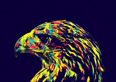 Falcon, arka plan illüstrasyonuna el çizimi ve boya rengi, şahin klasik retro