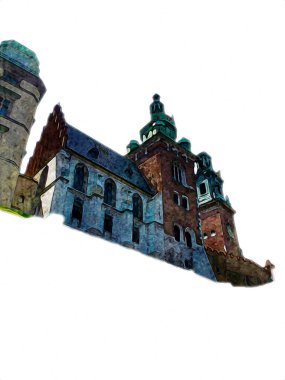 Eski şehir Krakow sanat illüstrasyonları antika