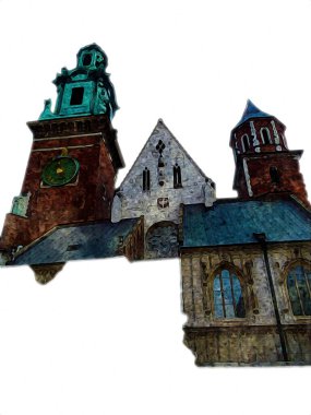 Eski şehir Krakow sanat illüstrasyonları antika