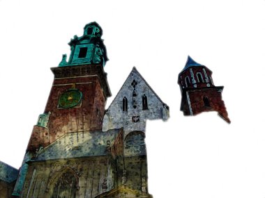 Eski şehir Krakow sanat illüstrasyonları antika
