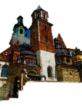 Eski şehir Krakow sanat illüstrasyonları antika