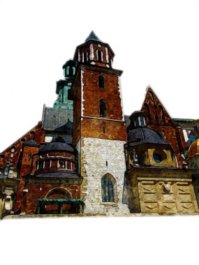 Eski şehir Krakow sanat illüstrasyonları antika