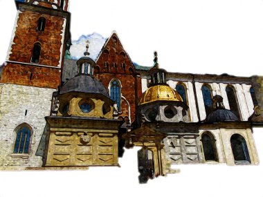 Eski şehir Krakow sanat illüstrasyonları antika