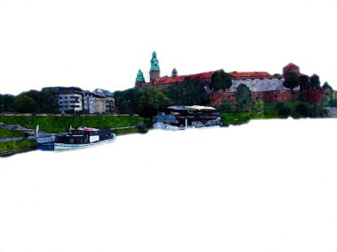 Eski şehir Krakow sanat illüstrasyonları antika