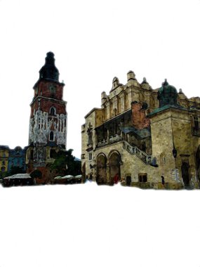 Eski şehir Krakow sanat illüstrasyonları antika