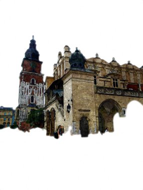 Eski şehir Krakow sanat illüstrasyonları antika